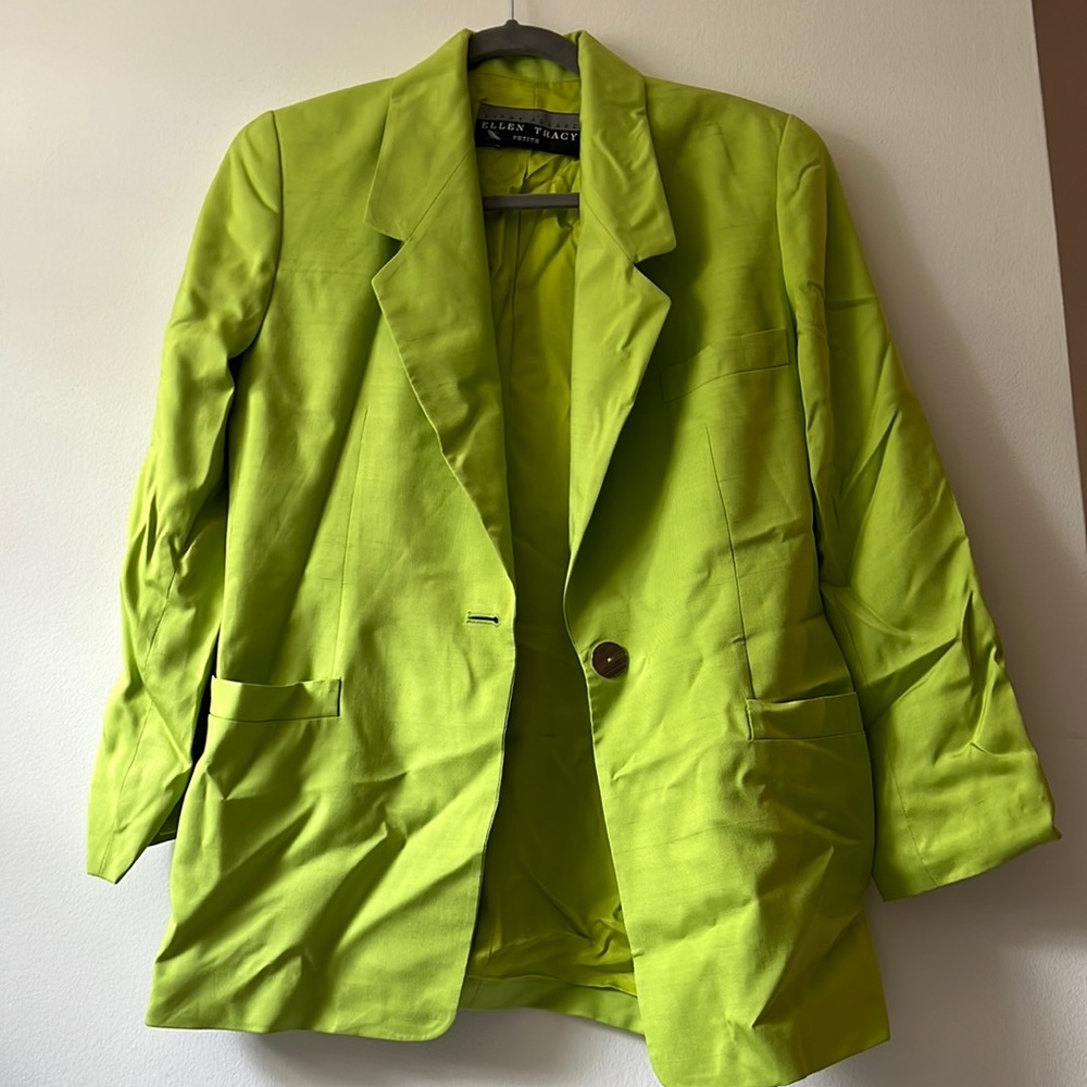 90s Vintage Linda Allard Ellen Tracy Lime Green Blazer